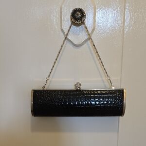 Elegant Black Crocodile-Embossed Clutch